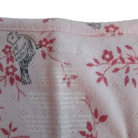 Laura Scott Womens Pajama Set Medium Pink Floral Print Cotton Blend Lace Trim - Picture 5 of 6